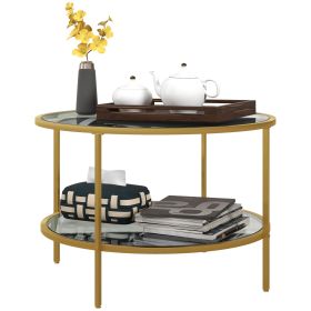 HOMCOM Modern 2-Tier Round Side Table with Tempered Glass Top Steel Frame Sofa End Table for Living Room Small Accent Furniture