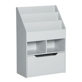 HOMCOM Kids Bookcase and Toy Storage, Gray Multi-Shelf Rack with 2 Bins and Mobile Drawer for Bedroom, Playroom, School