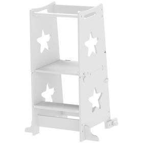 Qaba 2 in 1 Toddler Tower with Safety Rail for Bathroom, Sink, Kitchen or Counter, White
