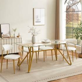70.9-inch rectangular glass dining table, suitable for 1-8 people, modern style home kitchen dining table, equipped with sturdy metal table legs