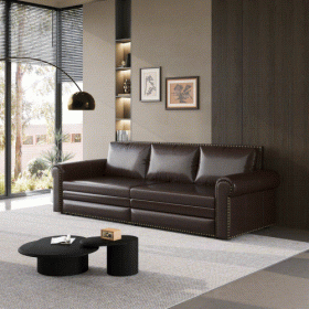 Chesterfield Sofa,93.7" King Pull Out Sofa Bed,3-in-1 Faux Leather Convertible Sleeper Sofa with Nailhead Trim & Rolled Arm