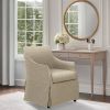 London Upholstered Skirted Dining Arm Chair with Hidden Casters Beige