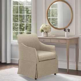 London Upholstered Skirted Dining Arm Chair with Hidden Casters Beige