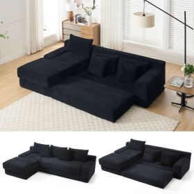 L-Shaped Sectional Couches for Living Room with Memory Foam & Steel Frame - No Assembly Convertible Sofa Bed, Corduroy Fabric Compression Sofa