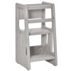 Qaba Adjustable Toddler Tower, Gray Kitchen Stool Helper with Anti-slip Mat for Kitchen, Bathroom & Bedroom Step Stool