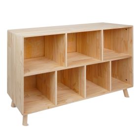 Solid Pine Wood 7-Compartment Storage Cabinet, 45.5"L x 29.1"H Fixed Shelves Organizer for Books/Toys/Home Décor, Modern Wooden Shelf