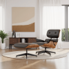 Black Leather Executive Office Chair with Footrest - Swivel Base & Rolling Wheels