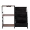 3 Tiers Record Player with LED Light & USB Ports Metal Vinyl Shelf Black