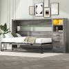 Twin Size Murphy Bed with Drawers and LED Light, can be Folded into a Cabinet, Gray(ETA:7.8)