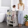 Qaba Adjustable Toddler Tower, Gray Kitchen Stool Helper with Anti-slip Mat for Kitchen, Bathroom & Bedroom Step Stool