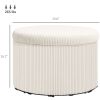 HOMCOM 24 Inches Round Storage Ottoman Stool with Lid, Upholstered Corduroy Foot Rest for Living Room, Bedroom, Beige