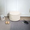 HOMCOM 24 Inches Round Storage Ottoman Stool with Lid, Upholstered Corduroy Foot Rest for Living Room, Bedroom, Beige