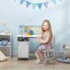 Qaba Toddler Table and Chair Set, Kids Writing Desk Homework Table with Whiteboard, Storage Cabinet, Gray
