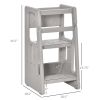 Qaba Adjustable Toddler Tower, Gray Kitchen Stool Helper with Anti-slip Mat for Kitchen, Bathroom & Bedroom Step Stool
