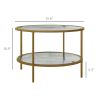 HOMCOM Modern 2-Tier Round Side Table with Tempered Glass Top Steel Frame Sofa End Table for Living Room Small Accent Furniture