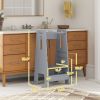 Qaba Height Adjustable Toddler Tower w/ Safety Rail, Handlbar, for Bathroom, Kitchen, Gray