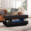 U-Can Lift-Top Coffee Table with 2 Drawers, Modern Coffee Table with Adequate Hidden Compartment