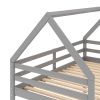 Twin over Twin Low Bunk Bed, House Bed with Ladder