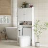 HOMCOM Modern Over the Toilet Storage Cabinet with 2 Doors, Above Commode Storage Cabinet with Toilet Paper Holder, White