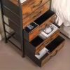 Rustic Brown Nightstand with 5 Drawers and 2 Tier Display Shelf Bedside Table Storage Cabinet for Bedroom Dresser Nursery Hallway Entryway Closet End