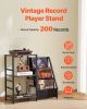 3 Tiers Record Player with LED Light & USB Ports Metal Vinyl Shelf Black