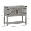 HOMCOM Farmhouse Double Door Coffee Bar Cabinet, Kitchen Cabinet with Bottom Shelf for Entryway, Living Room, Stone Gray