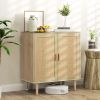 HOMCOM Bohemian Sideboard, 31.5" Buffet Cabinet with 2 Rattan Doors and Shelves for Living Room, Hallway, Natural