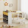 Qaba Kids Desk and Chair Set with Paper Roll, Kids Activity Craft Table with Storage Shelves and Drawers, Natural Wood