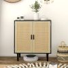 HOMCOM Bohemian Sideboard, 31.5" Buffet Cabinet with 2 Rattan Doors and Shelves for Living Room, Hallway, Black