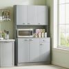 HOMCOM 71" Elegant Gray Kitchen Buffet, Storage Centerpiece with 6 Doors, Shelves & Drawer