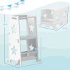 Qaba 2 in 1 Toddler Tower with Safety Rail for Bathroom, Sink, Kitchen or Counter, White