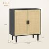HOMCOM Bohemian Sideboard, 31.5" Buffet Cabinet with 2 Rattan Doors and Shelves for Living Room, Hallway, Black