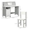 Qaba Toddler Table and Chair Set, Kids Writing Desk Homework Table with Whiteboard, Storage Cabinet, Gray