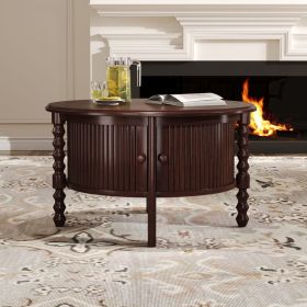 Vintage Round Coffee Table with Storage in 30.3" for Living Room, Mid Century Modern Cocktail Table with Sliding Door (Color: as Pic)