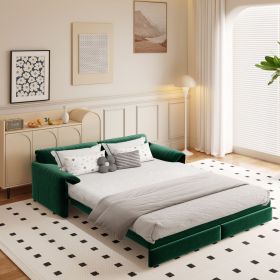 66" Queen Pull Out Sofa Bed, 3-in-1 Convertible Sleeper Sofa with Side Storage,Multi-Functional Velvet Loveseat Bed for Living Room,Bedroom,Apartment (Color: as Pic)