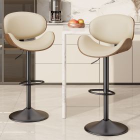 Swivel Bar Stools Set of 1, Seat Adjustable Height 24-33IN Bentwood Barstools with Back & Footrest (Color: Beige, count: 2set)