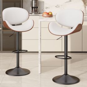 Swivel Bar Stools Set of 1, Seat Adjustable Height 24-33IN Bentwood Barstools with Back & Footrest (Color: White, count: 2set)
