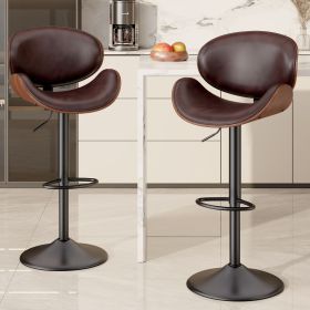 Swivel Bar Stools Set of 1, Seat Adjustable Height 24-33IN Bentwood Barstools with Back & Footrest (Color: Brown, count: 2set)