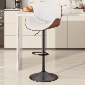 Swivel Bar Stools Set of 1, Seat Adjustable Height 24-33IN Bentwood Barstools with Back & Footrest (Color: White, count: 1set)