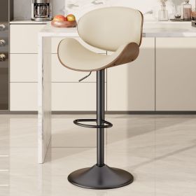 Swivel Bar Stools Set of 1, Seat Adjustable Height 24-33IN Bentwood Barstools with Back & Footrest (Color: Beige, count: 1set)