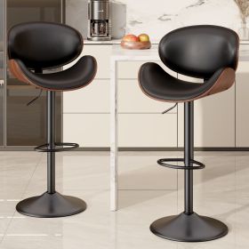 Swivel Bar Stools Set of 1, Seat Adjustable Height 24-33IN Bentwood Barstools with Back & Footrest (Color: Black, count: 2set)