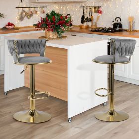 Set of 2 Velvet Bar Stools, Counter Height Stools with Low Back, Gold Swivel Bar Chairs for Kitchen Island, Bar (Color: Dark Gray)