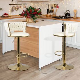 Set of 2 Velvet Bar Stools, Counter Height Stools with Low Back, Gold Swivel Bar Chairs for Kitchen Island, Bar (Color: Beige)