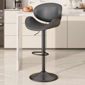 Swivel Bar Stools Set of 1, Seat Adjustable Height 24-33IN Bentwood Barstools with Back & Footrest (Color: Gray, count: 1set)