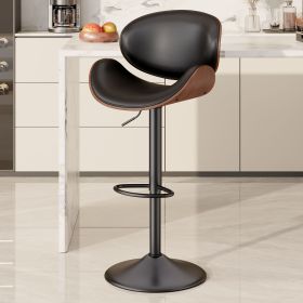 Swivel Bar Stools Set of 1, Seat Adjustable Height 24-33IN Bentwood Barstools with Back & Footrest (Color: Black, count: 1set)