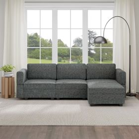 The multi-person modular combination sofa has storage space under each seat, making it convenient for you to organize your personal items neatly. (Color: Dark grey, Seating Capacity: 4-seat L-shaped)