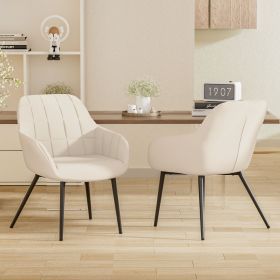 The two-piece set of dining bar chairs features a modern, ergonomically designed curved backrest, armrests and seat cushion, suitable for coffee shops (Color: Beige)