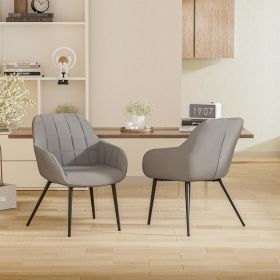 The two-piece set of dining bar chairs features a modern, ergonomically designed curved backrest, armrests and seat cushion, suitable for coffee shops (Color: Grey)