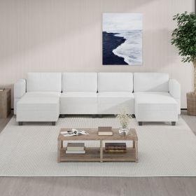 The multi-person modular combination sofa has storage space under each seat, making it convenient for you to organize your personal items neatly. (Color: Oat color, Seating Capacity: 6-seat U-shaped)