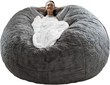 Bag Chair Cover(it was only a Cover;  not a Full Bean Bag) Chair Cushion;  Big Round Soft Fluffy PV Velvet Sofa Bed Cover;  Living Room Furniture;  La (Color: Dark grey)